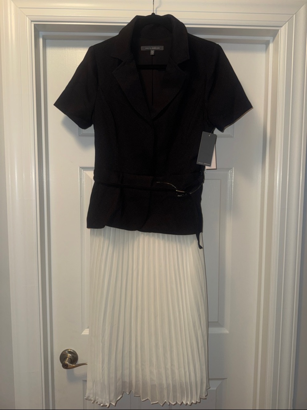 Black Blazer Top with White Pleated Skirt - Women's One-Piece Set